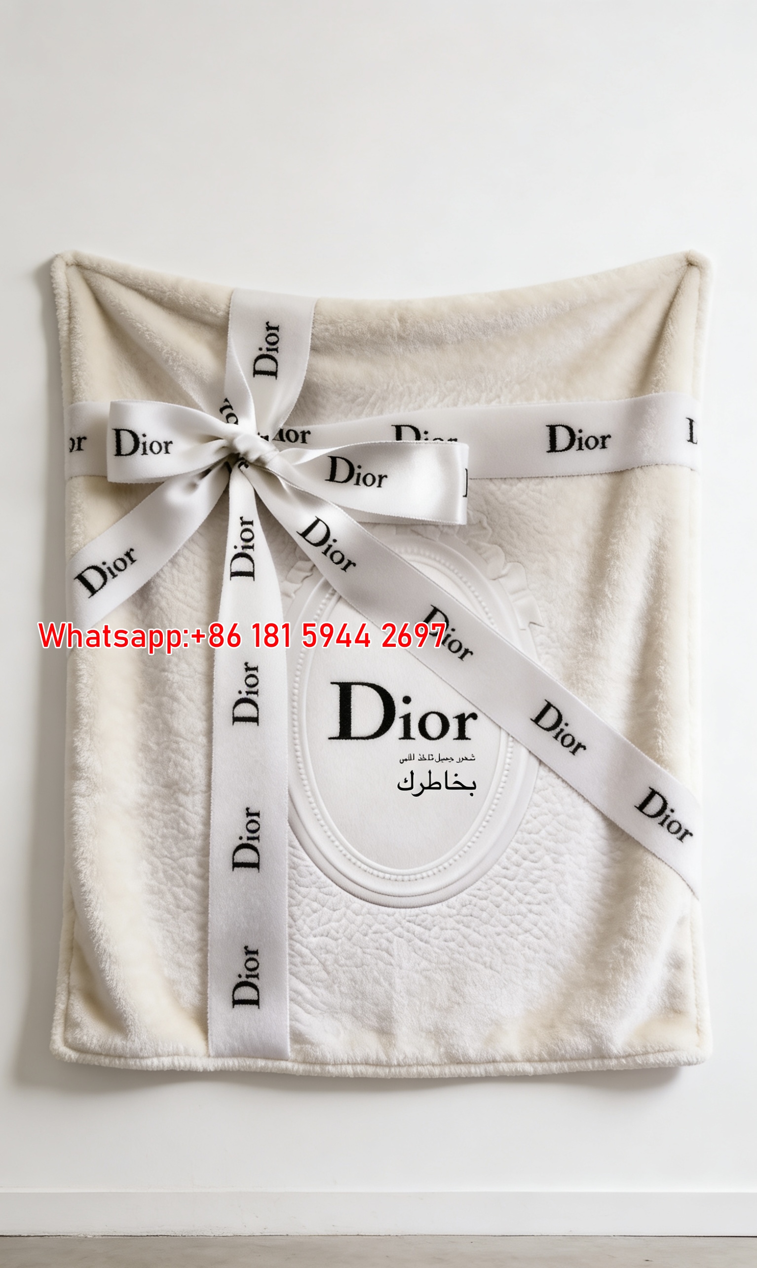Dior White Ribbon Flannel Sofa Throw Blanket D029